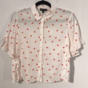 Topshop lip print blouse